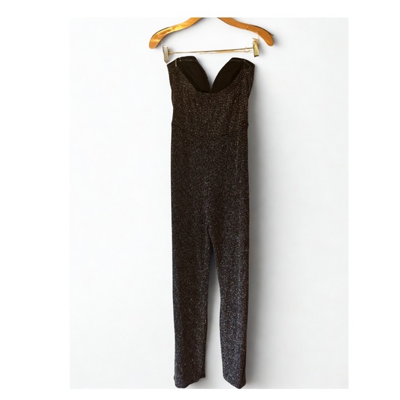NYE Black Sparkle Strapless Sweetheart Jumpsuit Glitter Party Outfit- M - Picture 3 of 6